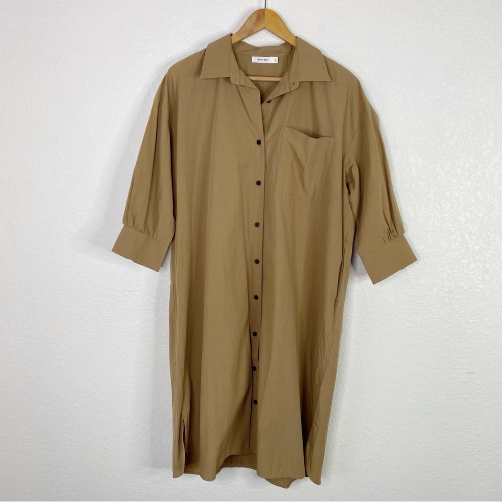 Mod Ref Tan Khaki Long Sleeve Shirt Dress